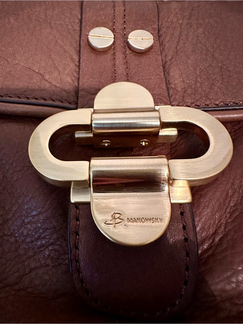 B Makowsky Brown Leather Shoulder Bag with Gold Hardware - Picture 6 of 8